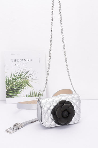 Faux Leather Quilted Flower Beltbag Shoulder Chain - It's a Girly Place