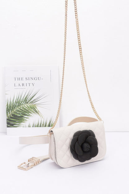 Faux Leather Quilted Flower Beltbag Shoulder Chain - It's a Girly Place