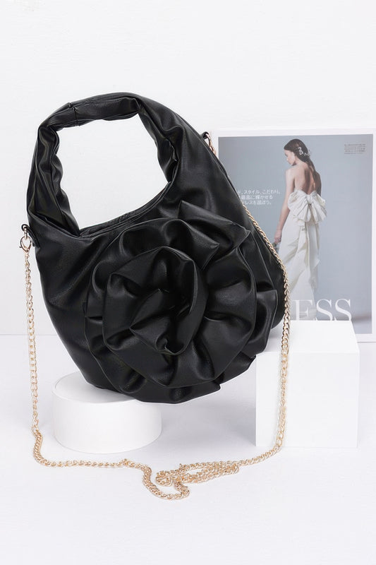 Faux Leather Big Flower Handle Bag - It's a Girly Place