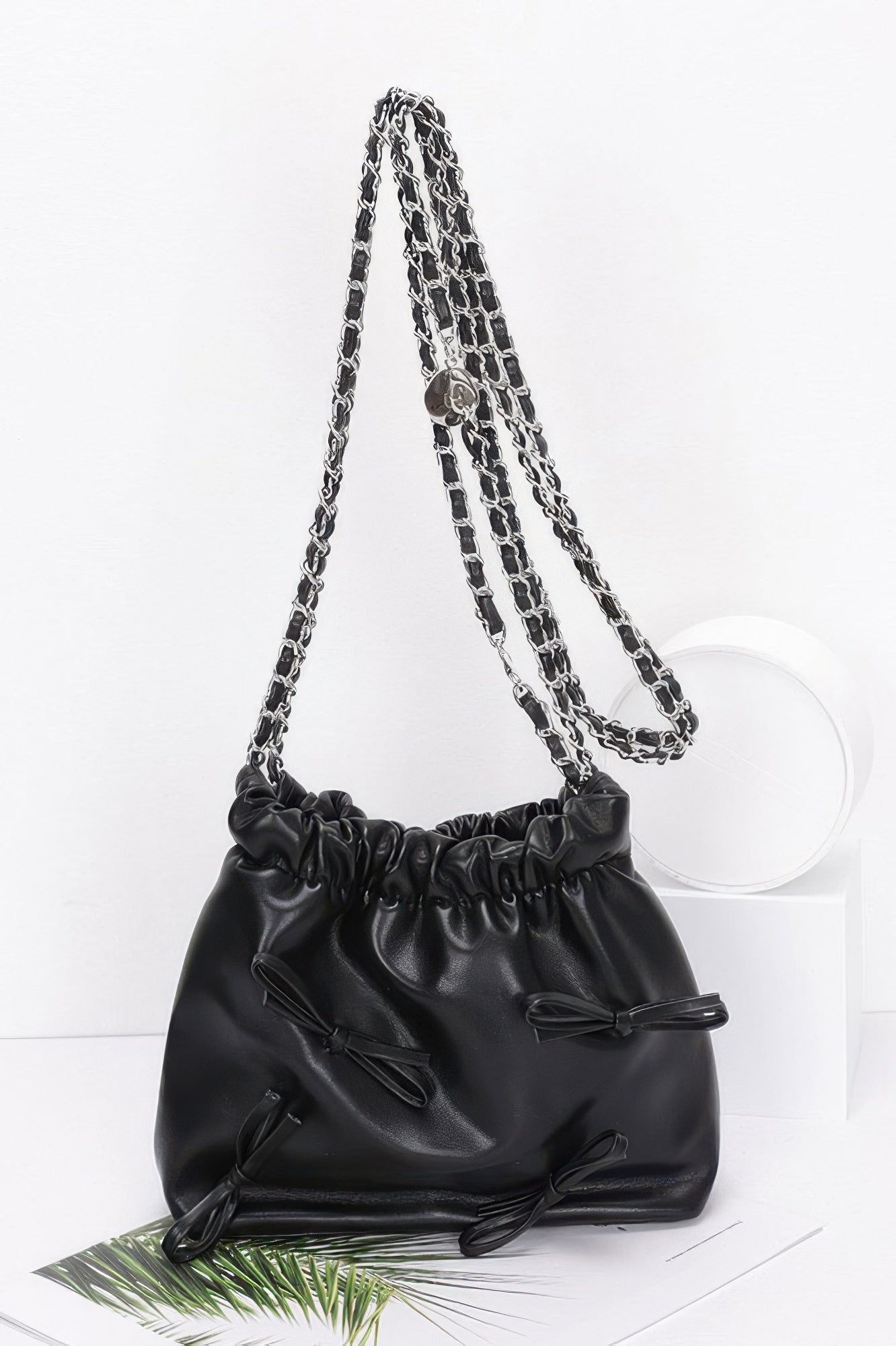 Faux Leather Multi Ribbon Bucket Chaincrossbodybag - It's a Girly Place