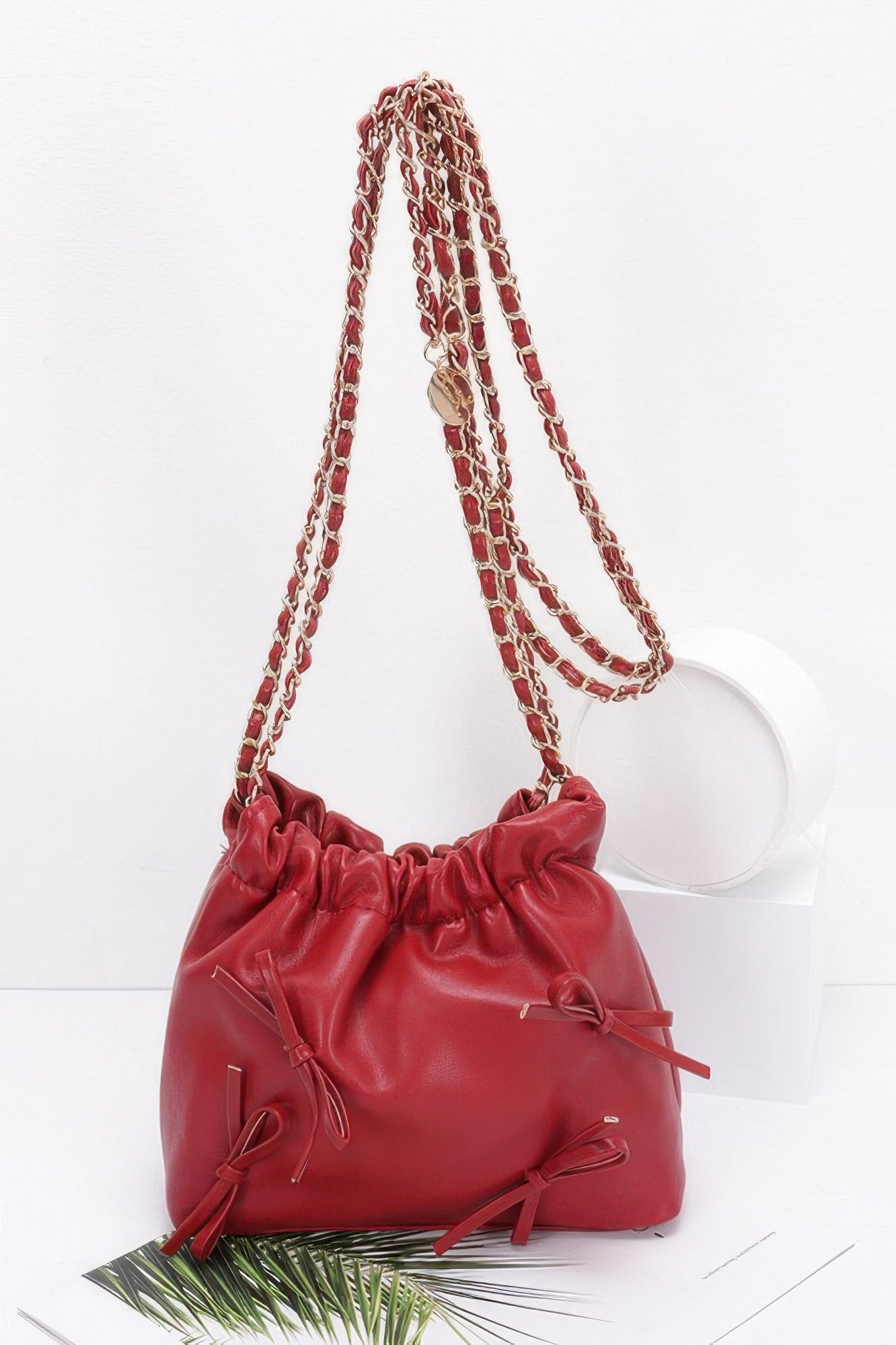 Faux Leather Multi Ribbon Bucket Chaincrossbodybag - It's a Girly Place