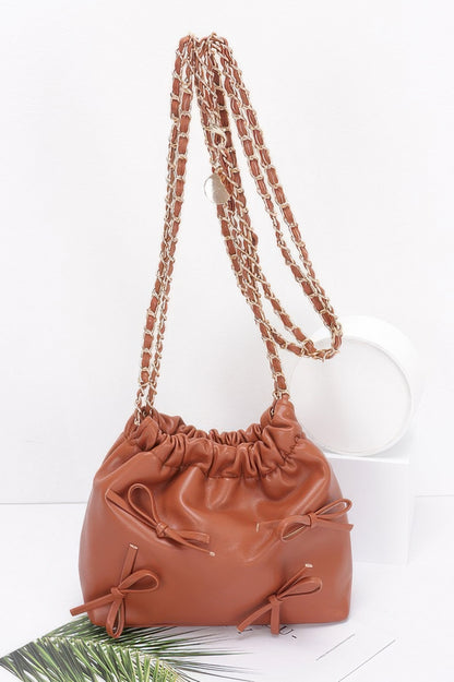 Faux Leather Multi Ribbon Bucket Chaincrossbodybag - It's a Girly Place