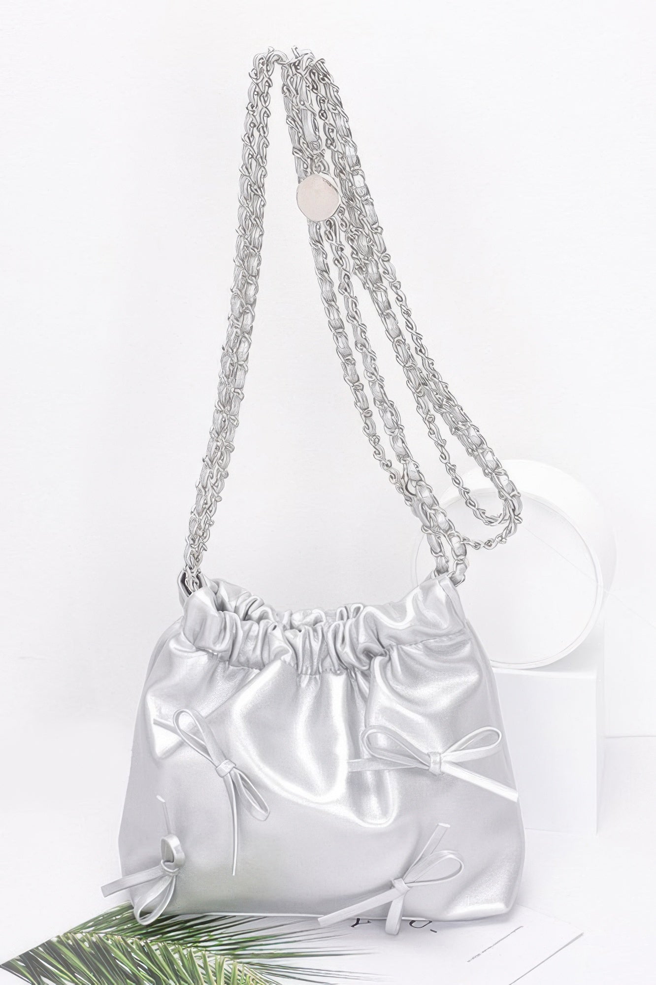 Faux Leather Multi Ribbon Bucket Chaincrossbodybag - It's a Girly Place