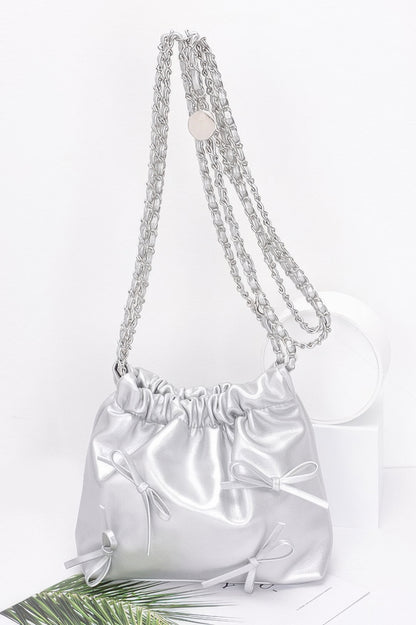 Faux Leather Multi Ribbon Bucket Chaincrossbodybag - It's a Girly Place