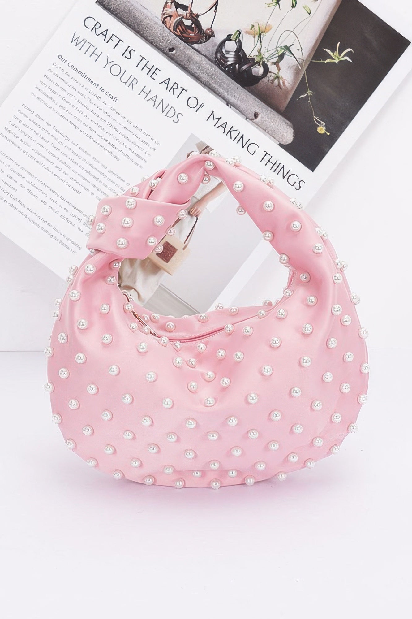Faux Pearl Studded Satin Bag - It's a Girly Place