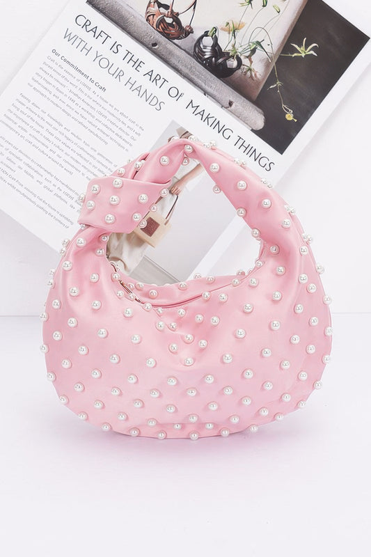 Faux Pearl Studded Satin Bag - It's a Girly Place