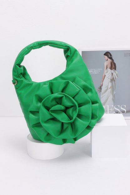 Faux Leather Big Flower Handle Bag - It's a Girly Place