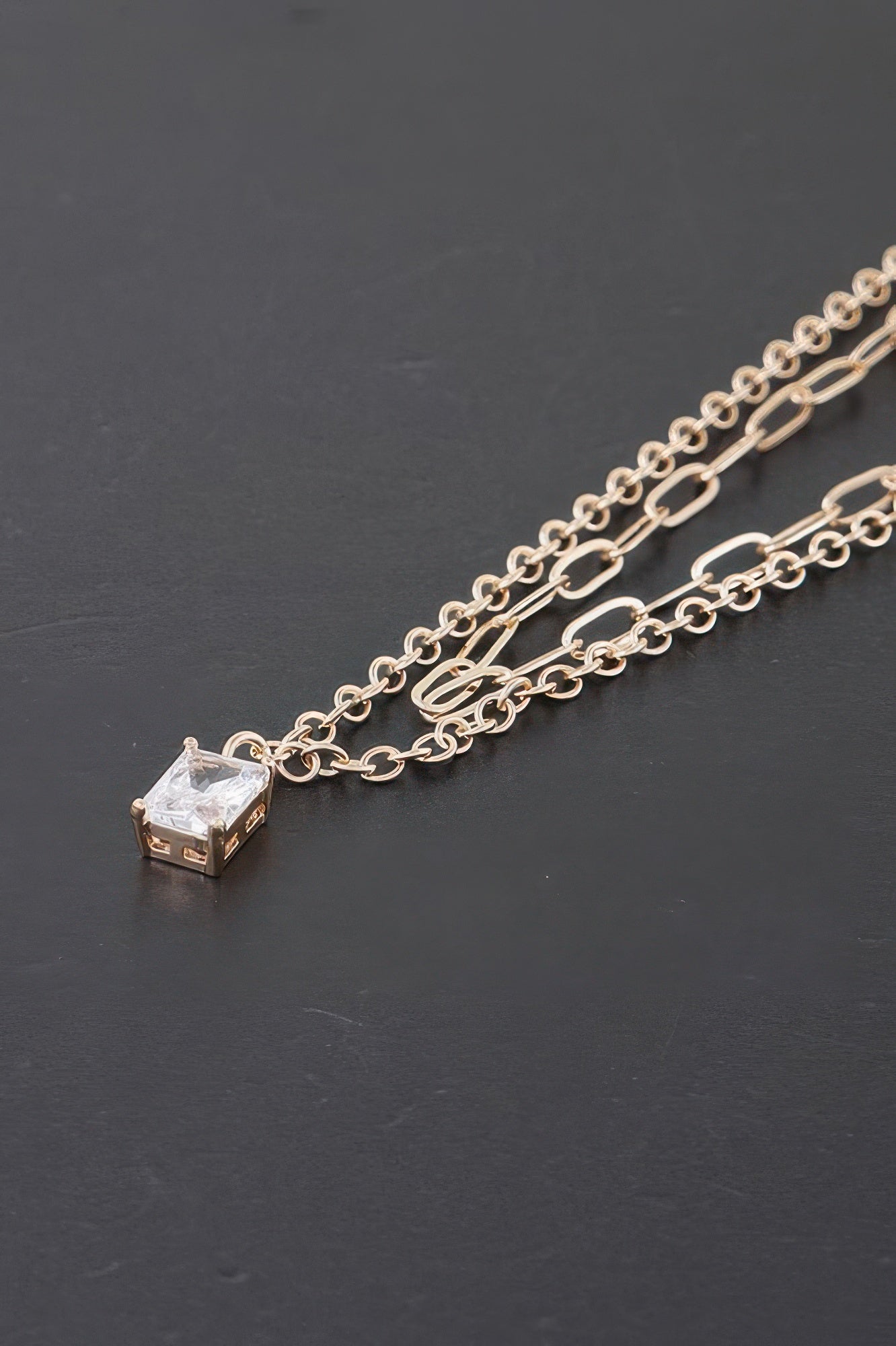 Double Cubic Crystal Chain Necklace - It's a Girly Place