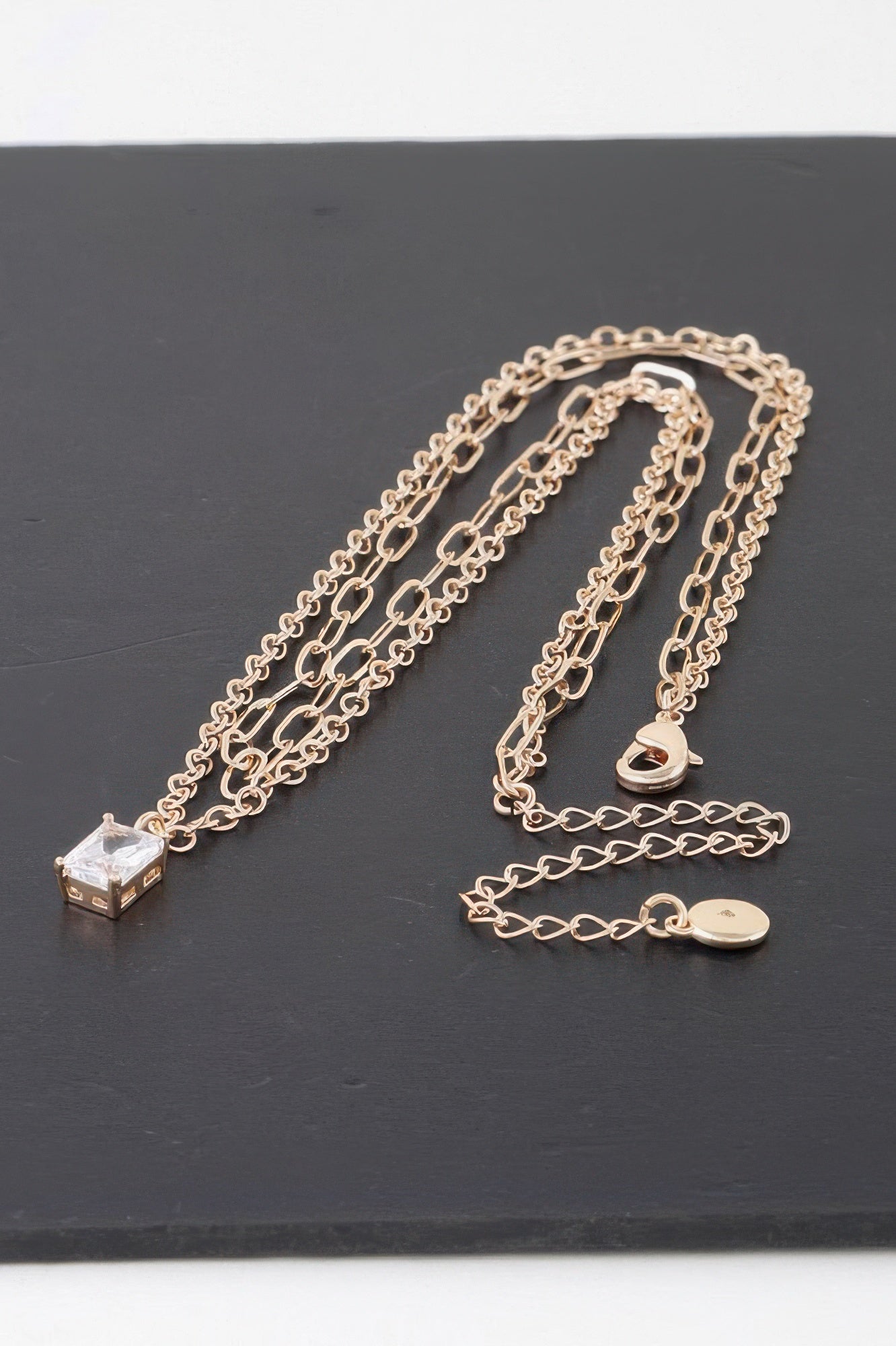 Double Cubic Crystal Chain Necklace - It's a Girly Place