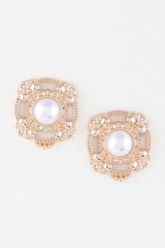 Antique Ribbon Pearl Stud Earrings - It's a Girly Place