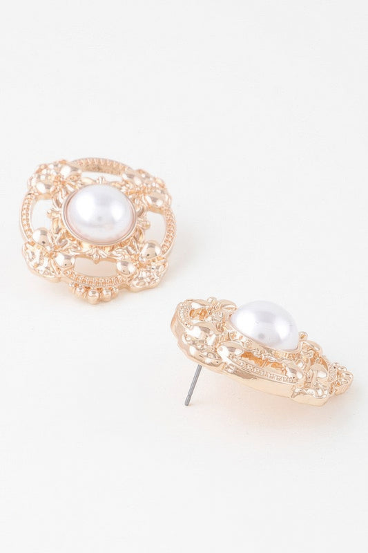 Antique Ribbon Pearl Stud Earrings - It's a Girly Place