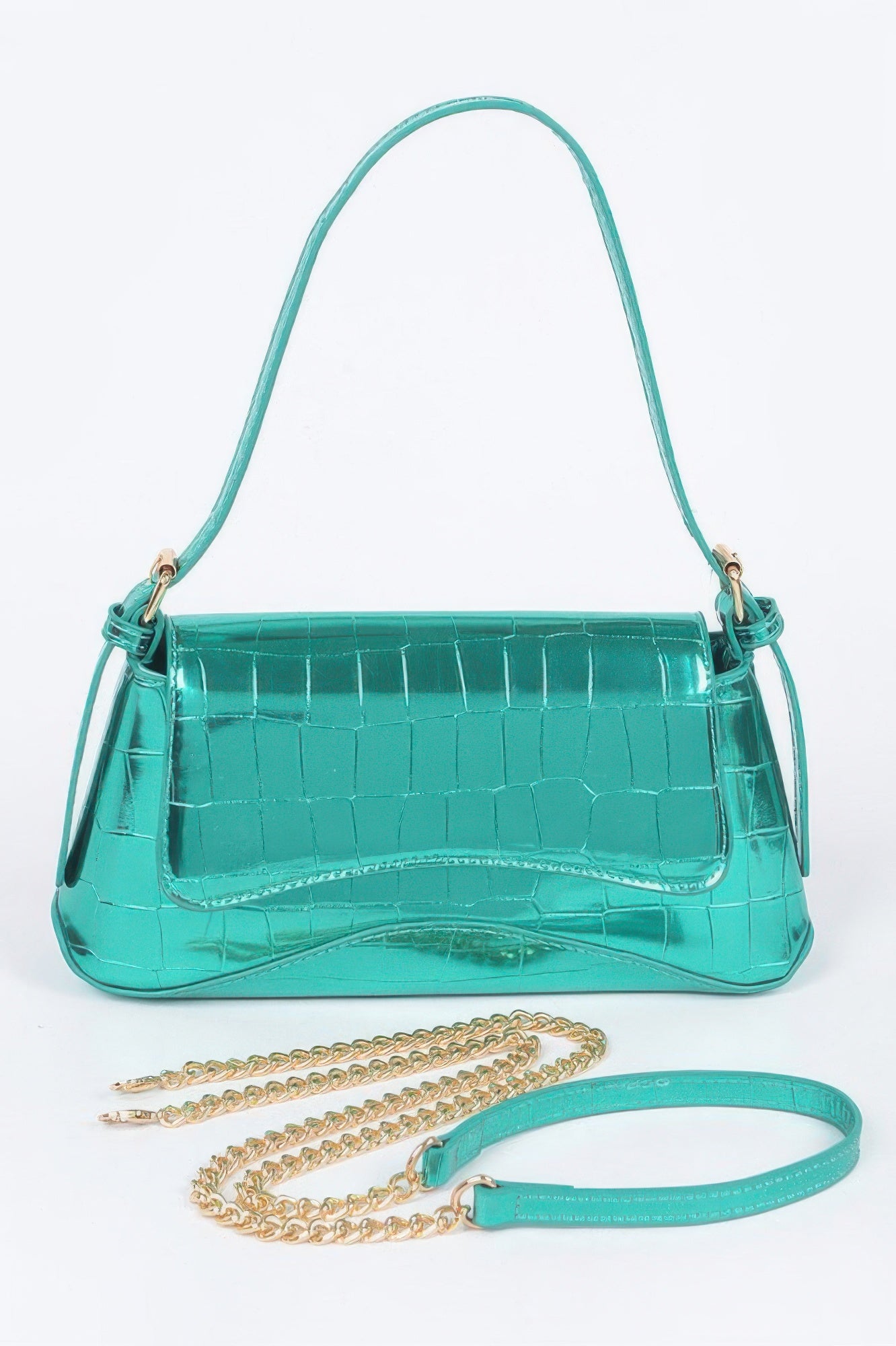 Croc Embossed Mirror Metallic Shoulder Bag - It's a Girly Place