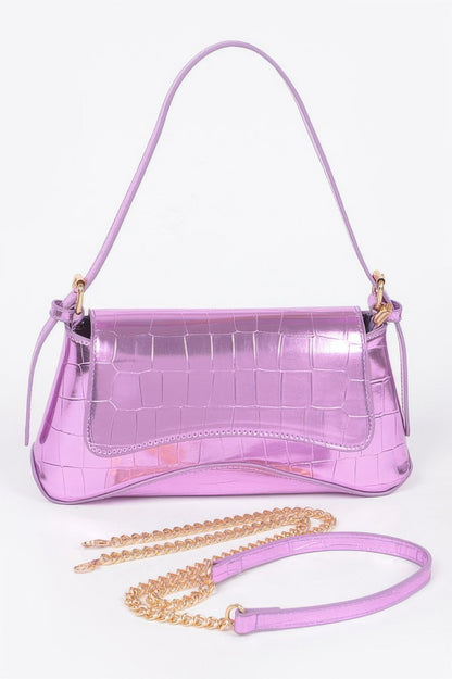 Croc Embossed Mirror Metallic Shoulder Bag - It's a Girly Place