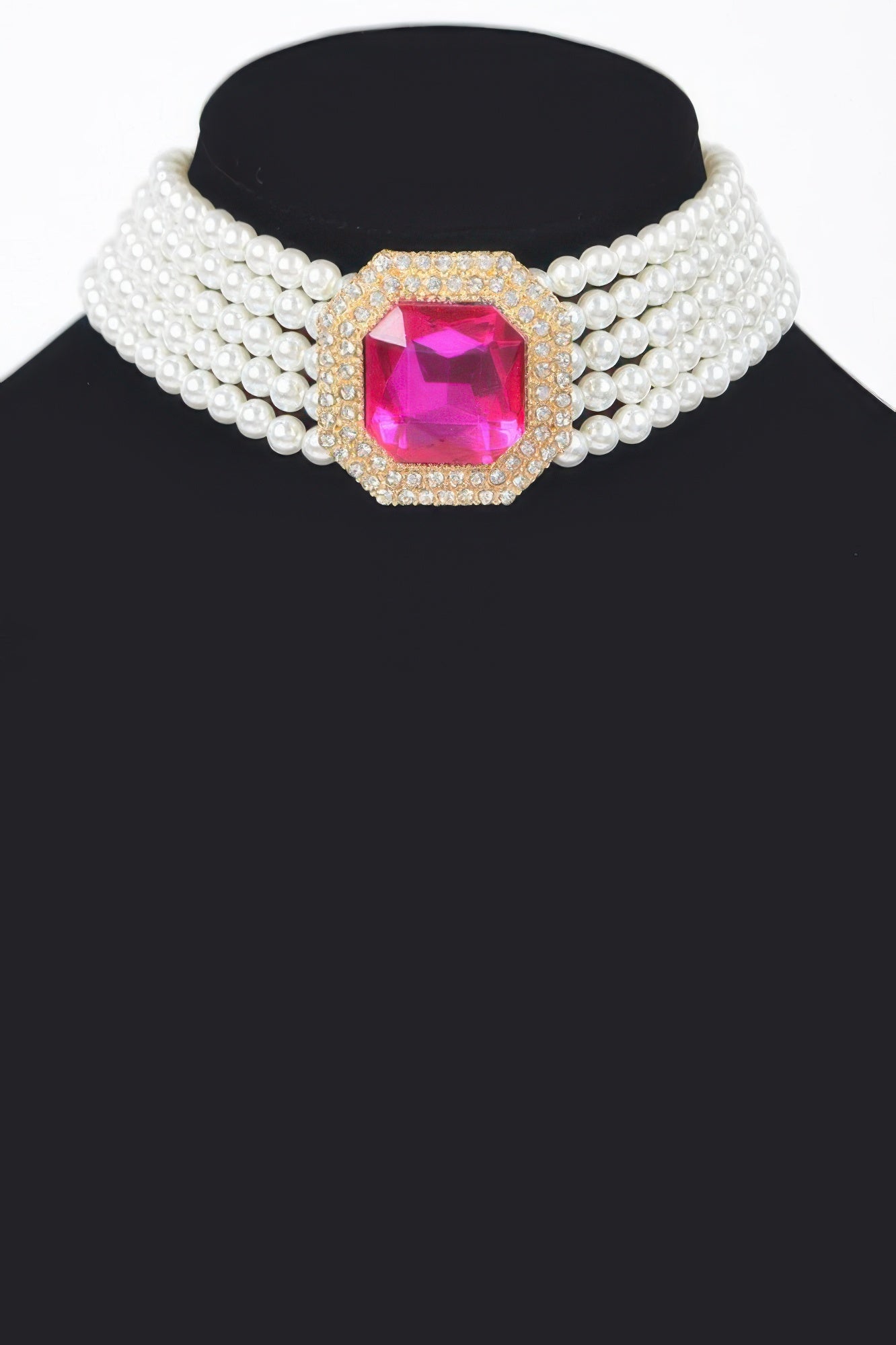 Multi Faux Pearl Chain Stone Choker - It's a Girly Place