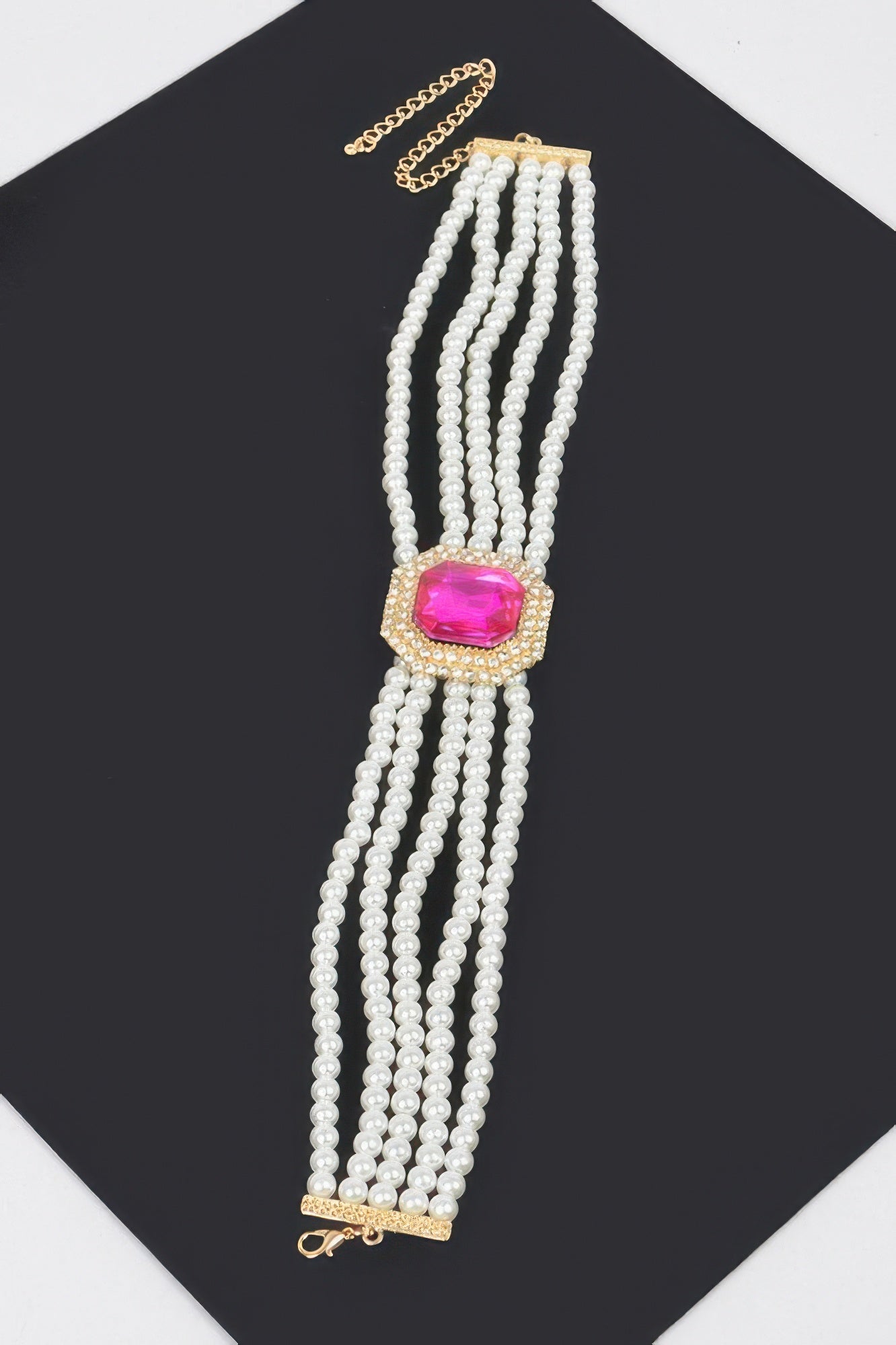 Multi Faux Pearl Chain Stone Choker - It's a Girly Place