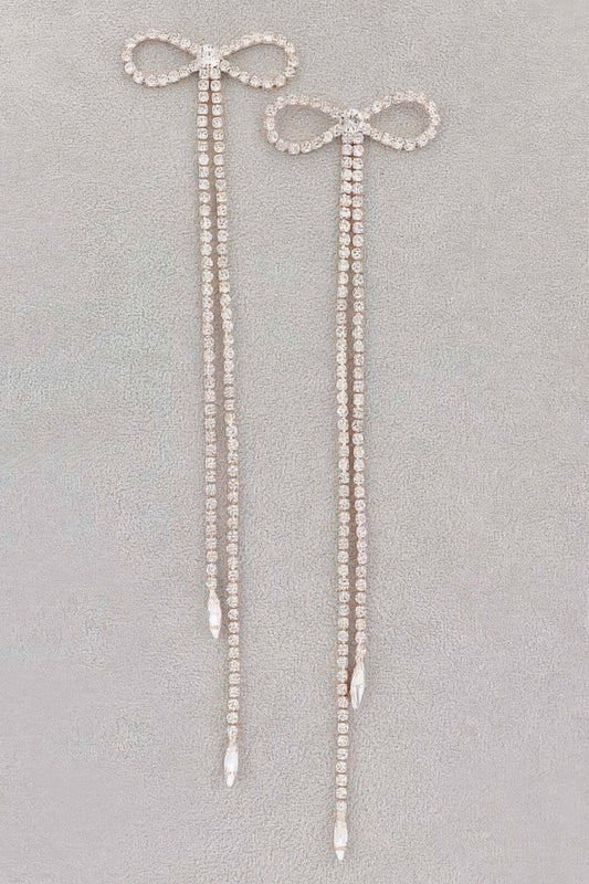 Rhinestone Bow Fringe Earring - It's a Girly Place