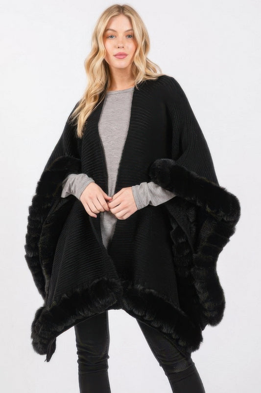 Faux Fur Trim Cape With Closure - It's a Girly Place