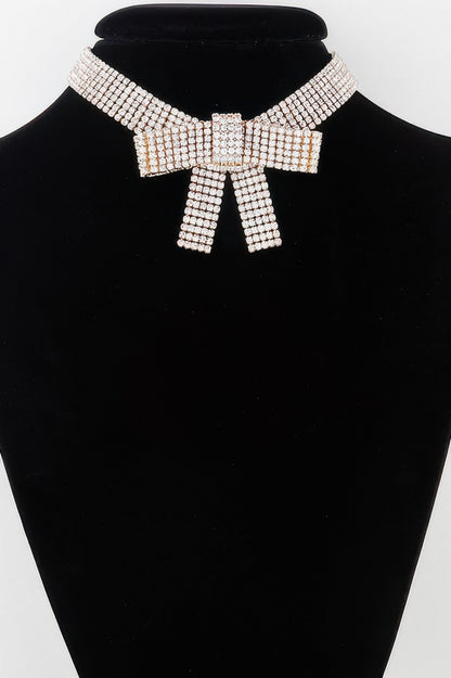 Rhinestone Bow Choker Necklace - It's a Girly Place