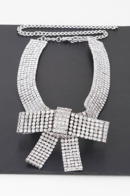 Rhinestone Bow Choker Necklace - It's a Girly Place