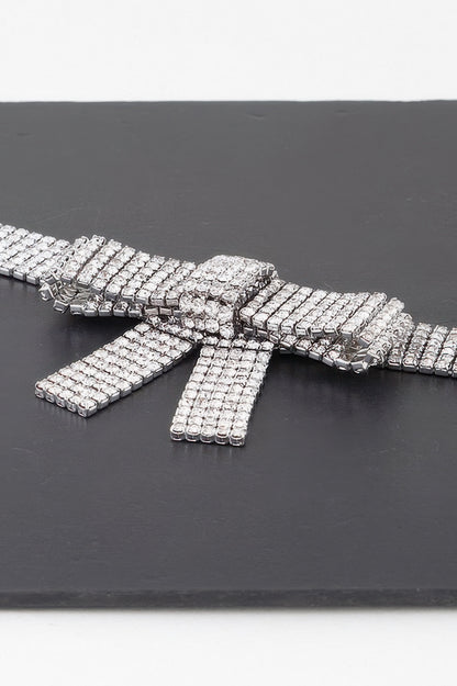 Rhinestone Bow Choker Necklace - It's a Girly Place