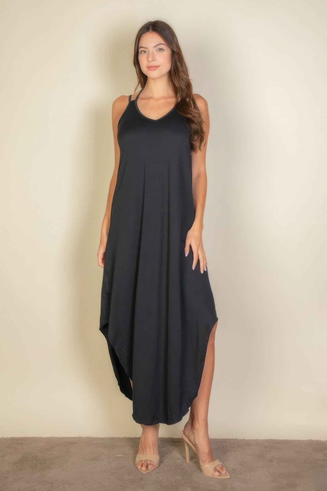 Solid Cami Double Strap Loose Fit Dress