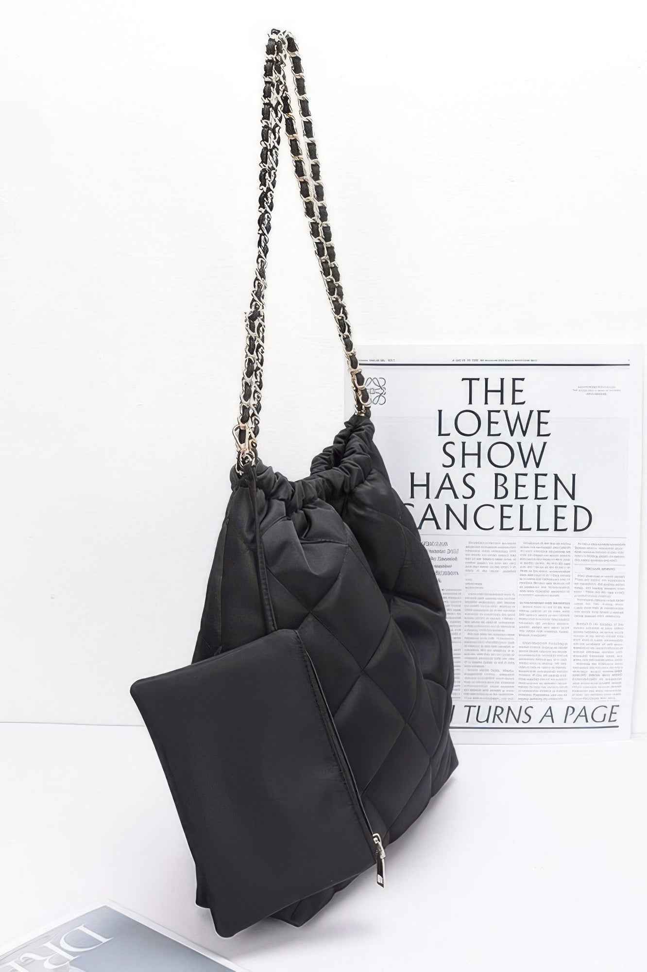 Quilted Padding Nylon Metal Chain Shoulder Bag