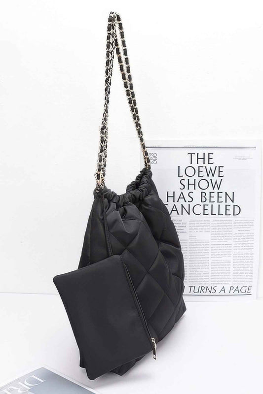 Quilted Padding Nylon Metal Chain Shoulder Bag