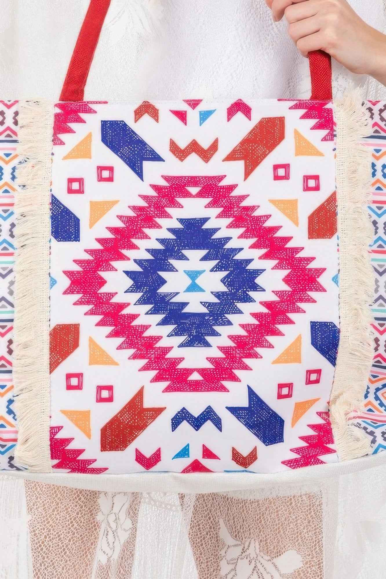 Boho Print Fringe Tote Bag