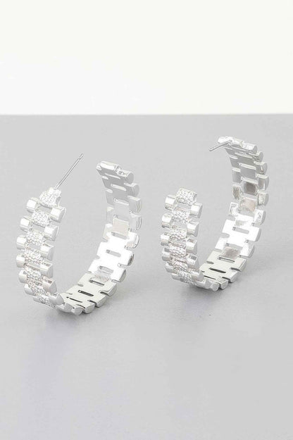 Triple Box Chain Hoop Earrings