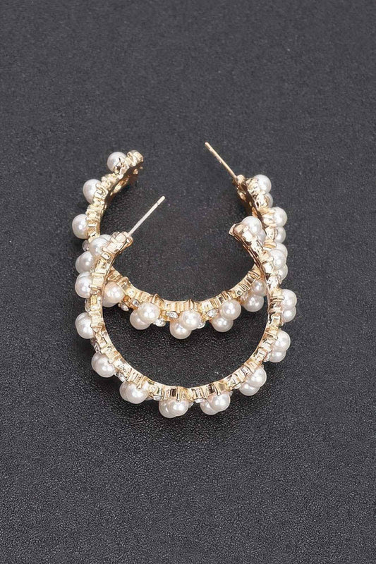 Pearl-embellished Gold Hoop Earrings