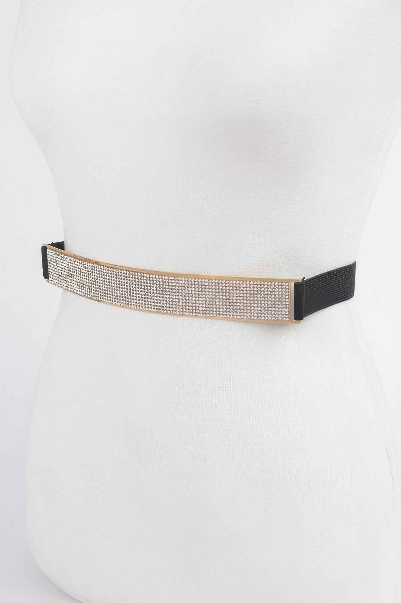 Rhinestone Metal Plate Elastic Belt