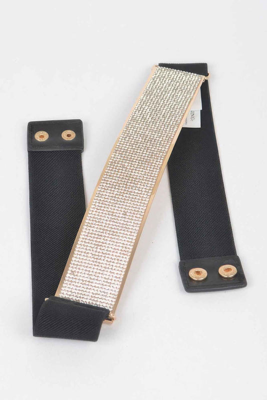Rhinestone Metal Plate Elastic Belt