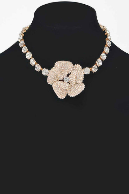 Rhinestone Faux Pearl Flower Choker