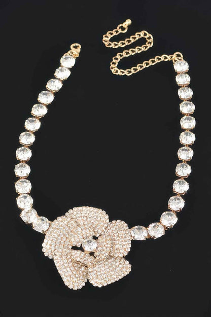 Rhinestone Faux Pearl Flower Choker