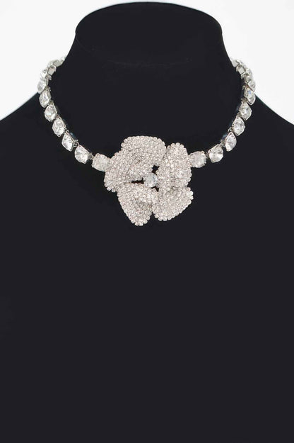 Rhinestone Faux Pearl Flower Choker
