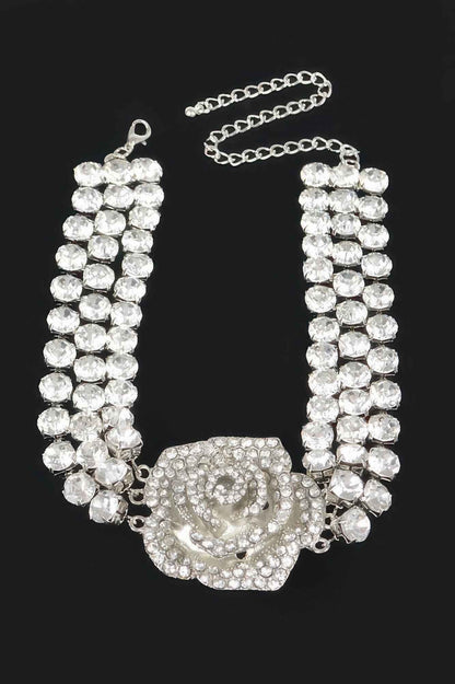 Multi Rhinestone Flower Choker
