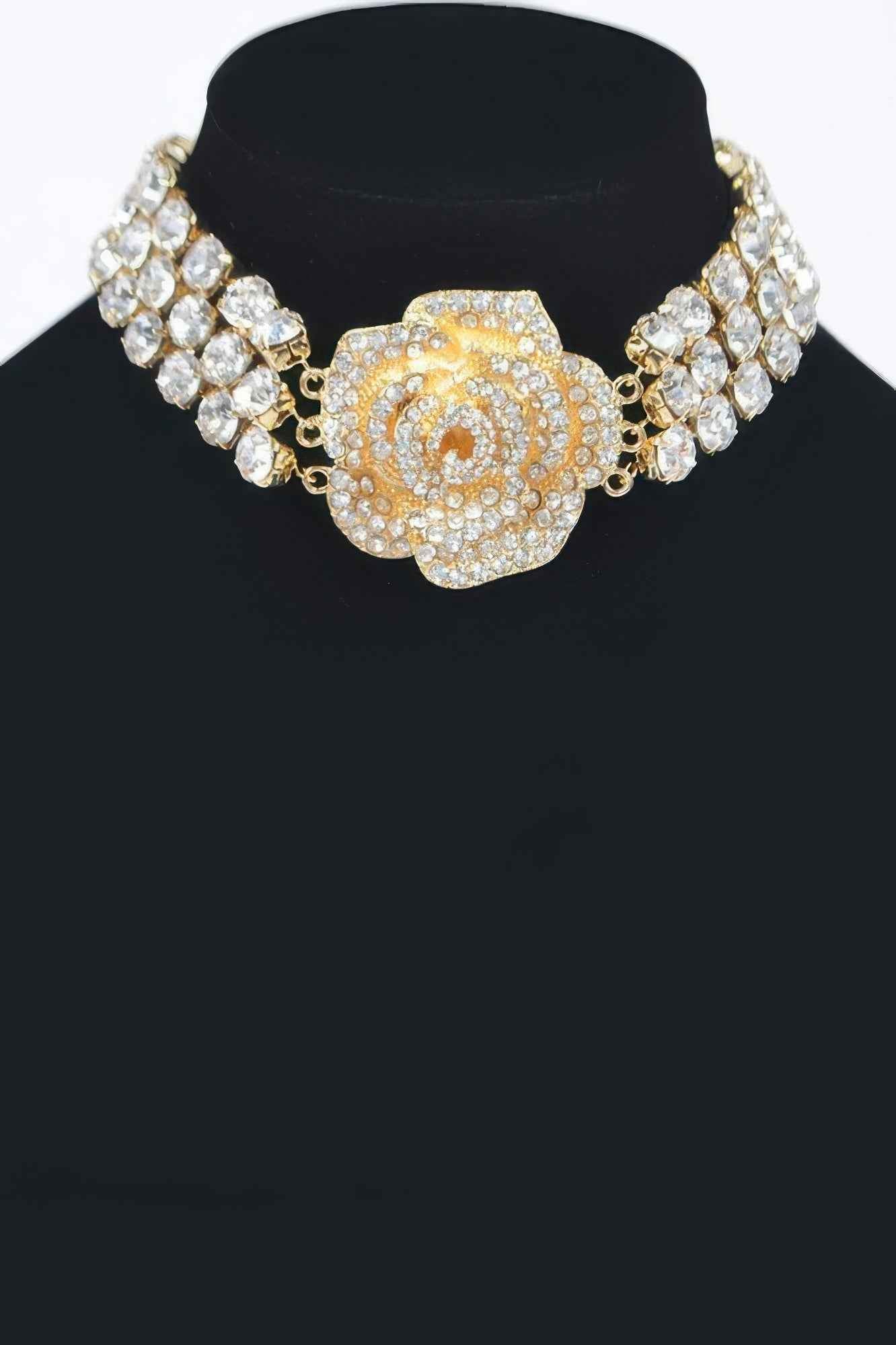 Multi Rhinestone Flower Choker