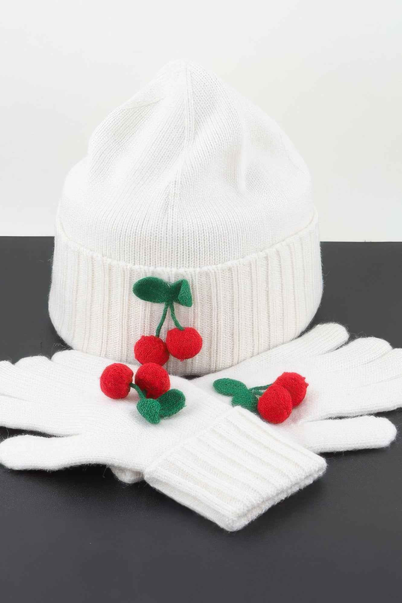 Cute Cherry Beanie & Gloves Set