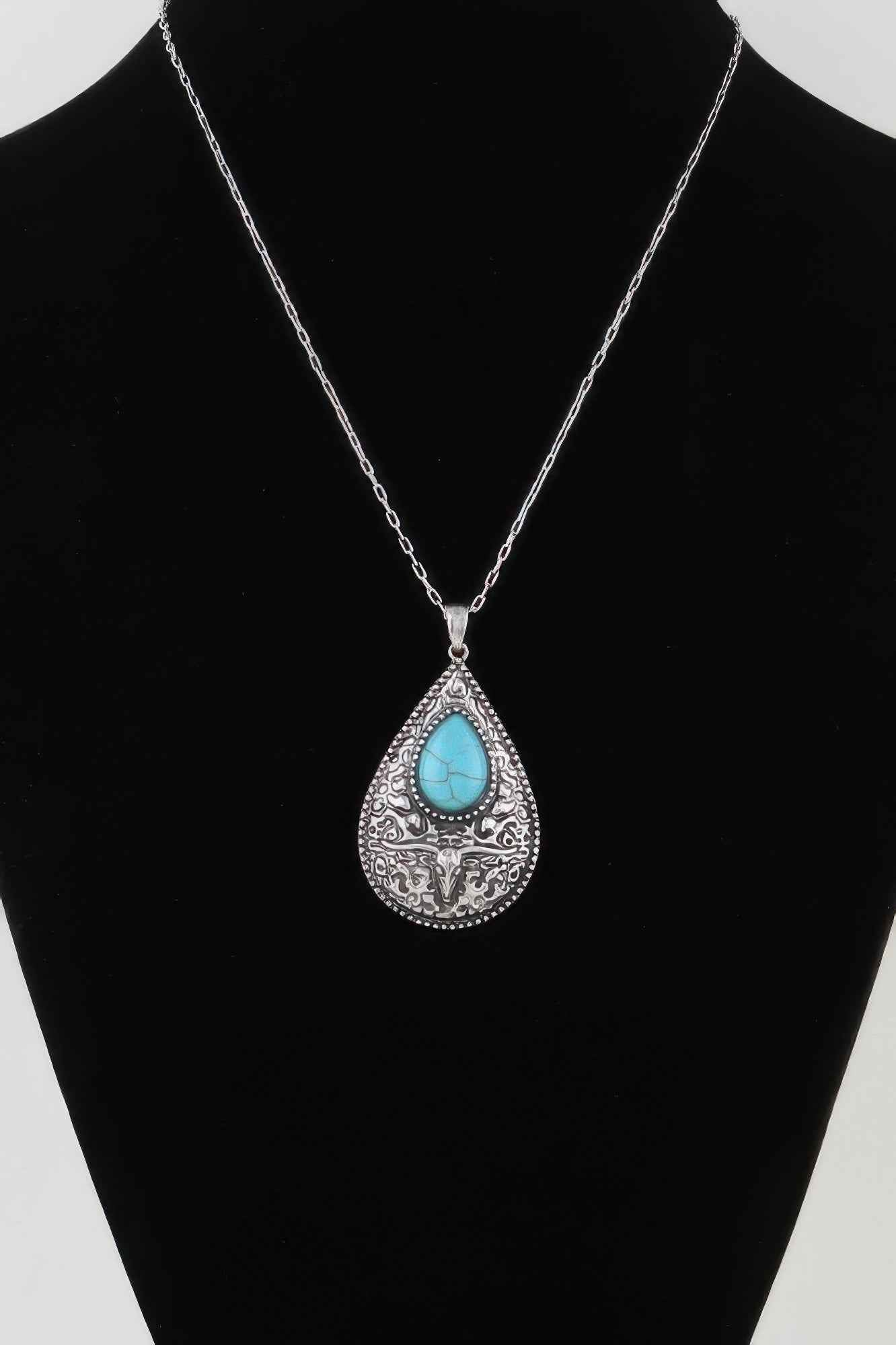 Antique Bull Teardrop Necklace