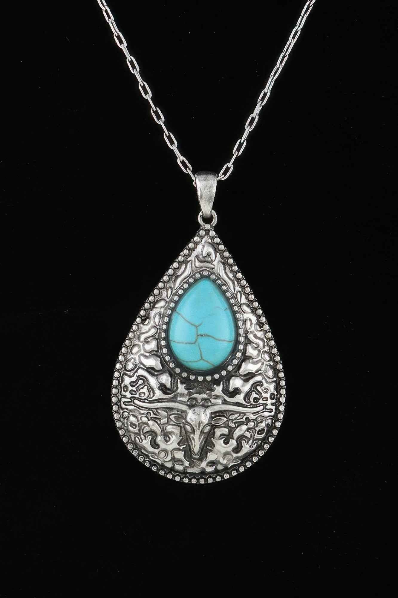 Antique Bull Teardrop Necklace