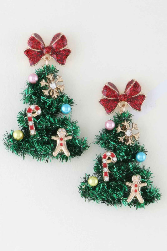 Ribbon Christmas Tree Drop Earrings