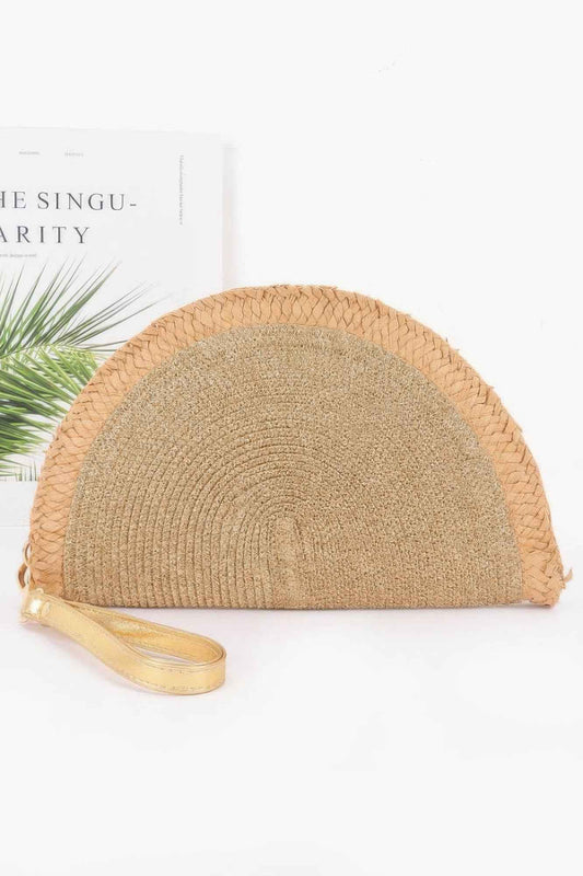 Metallic Faux Straw Clutch