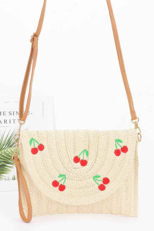 Faux Straw Cherry Clutch