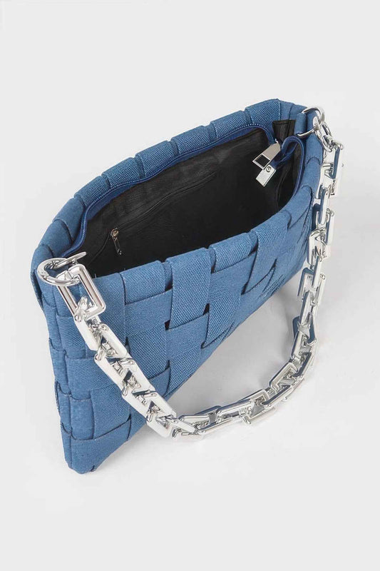 Denim Braided Chain Shoulder Bag