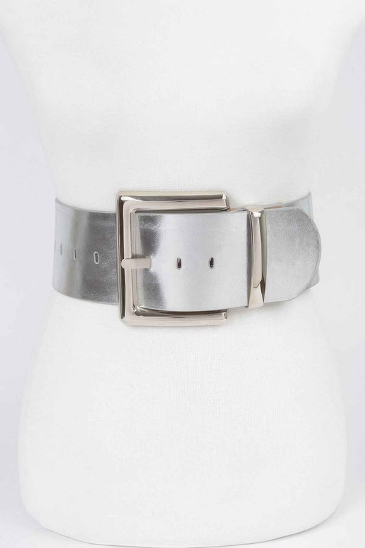 Oversized Metal Buckle Metallic Pu Waist Belt