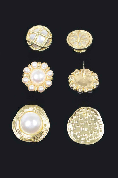 Faux Pearl Metal 3 Pcs Set Stud Earring