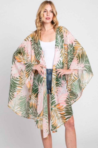 Tropical Leaves Print Shawl Cover-up