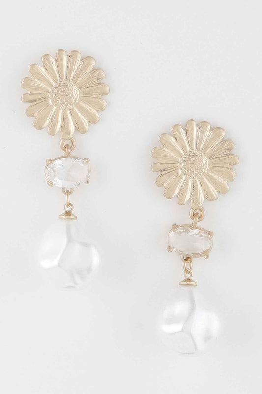 Sunflower Pearl Drop Earrings
