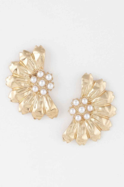 Pearled Half Flower Earrings