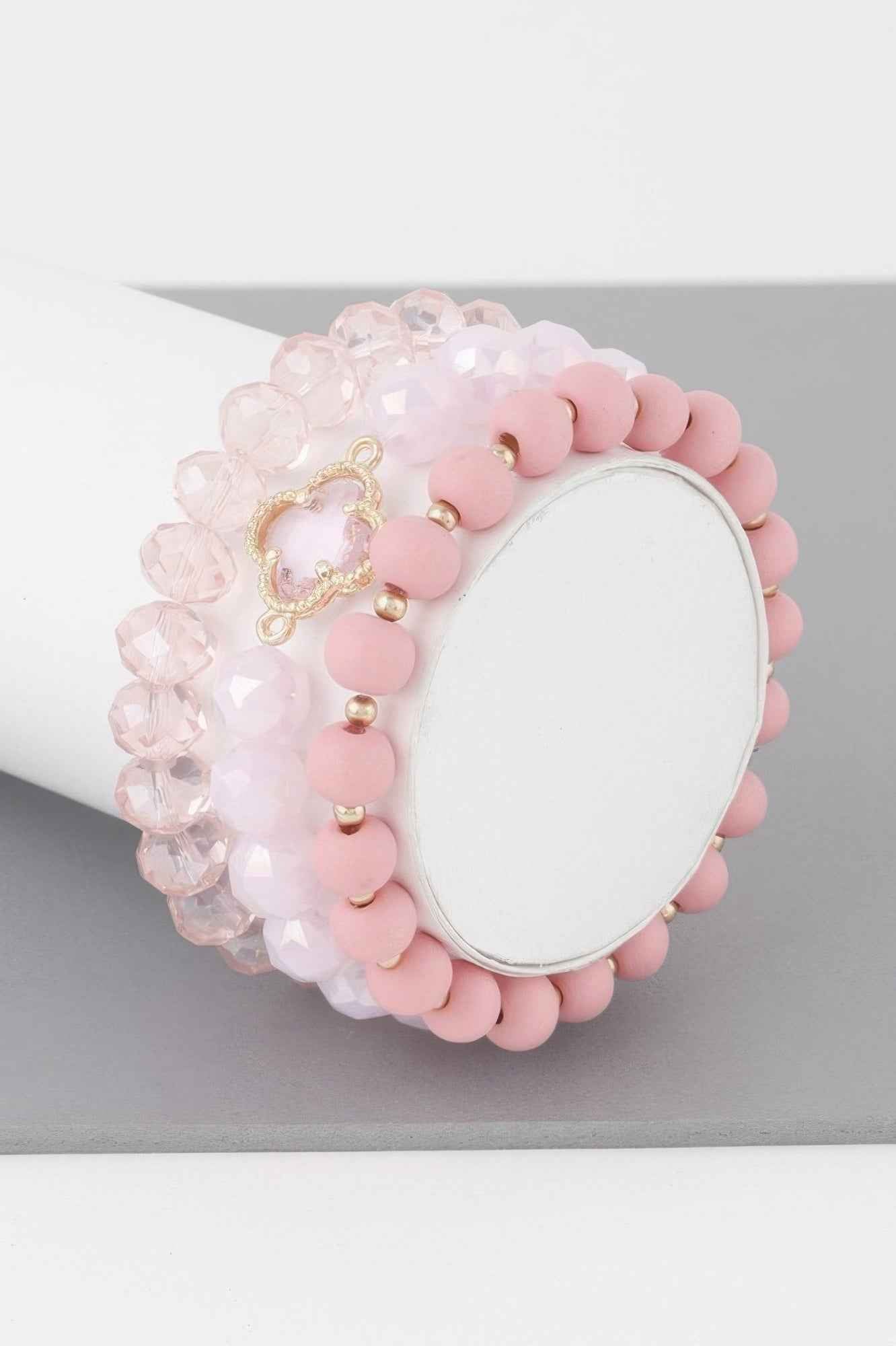 Triple Crystal Clover Bead Bracelet